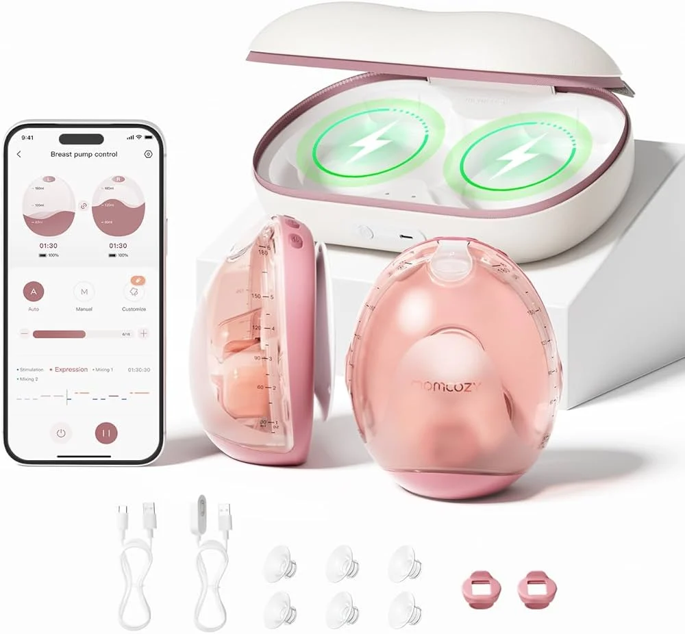 Momcozy Air 1 – Pompë Gjiri Wearable Dyshe me Kuti Karikimi Wireless